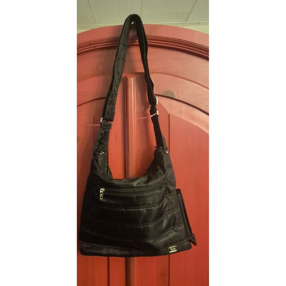 Lug Shimmy Crossbody Bag Black Quilted Nylon Travel Purse Shoulder Handbag EUC